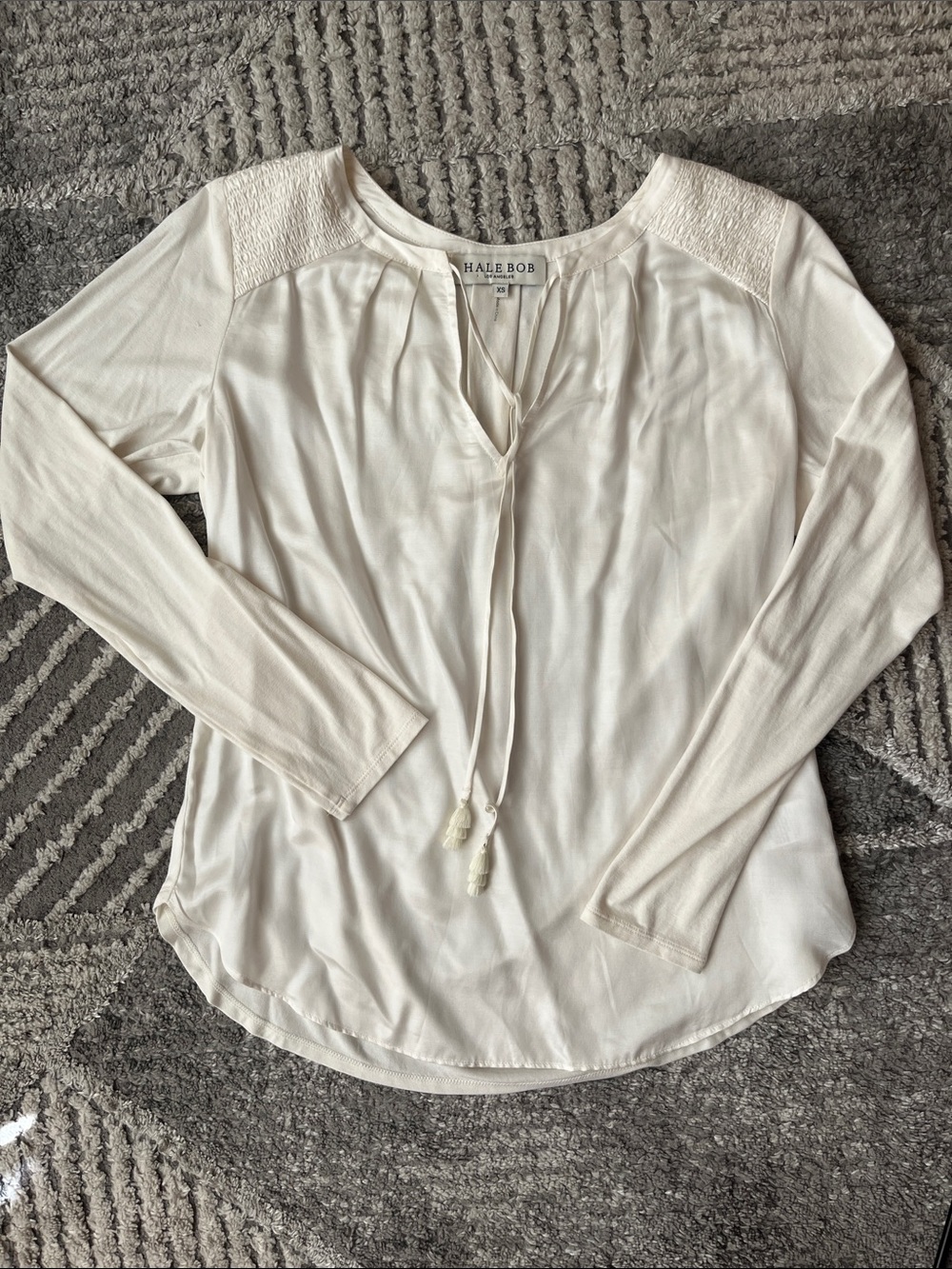 Hale Bob Silk Blend Cream Blouse - Size XS Minimalist Capsule Chic